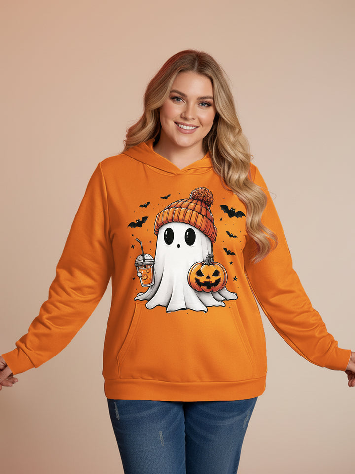 Halloween Cute Ghost Print Solid Hoodie
