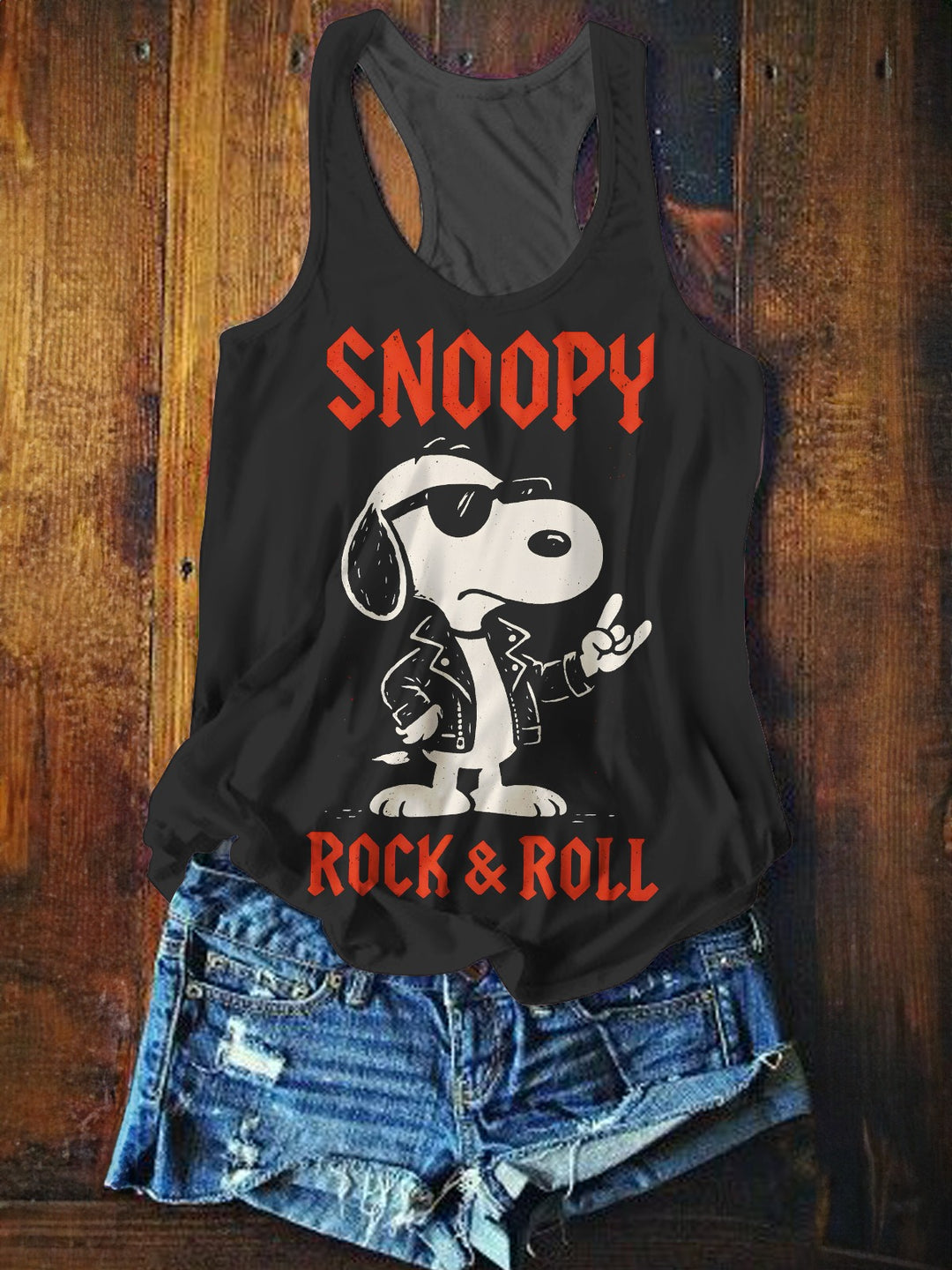 Retro Hippie Rock Snoopy Printed Casual Tank Top