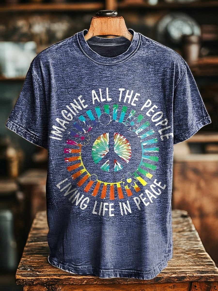Imagine All The People Living Life in Peace Print Casual T-Shirt