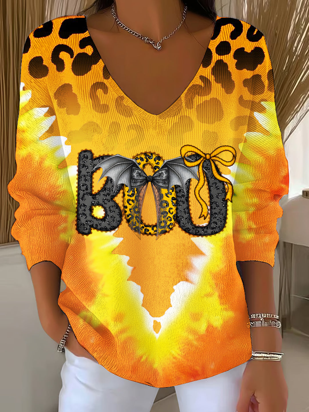 Coquette Halloween Casual V Neck Pullover Sweater