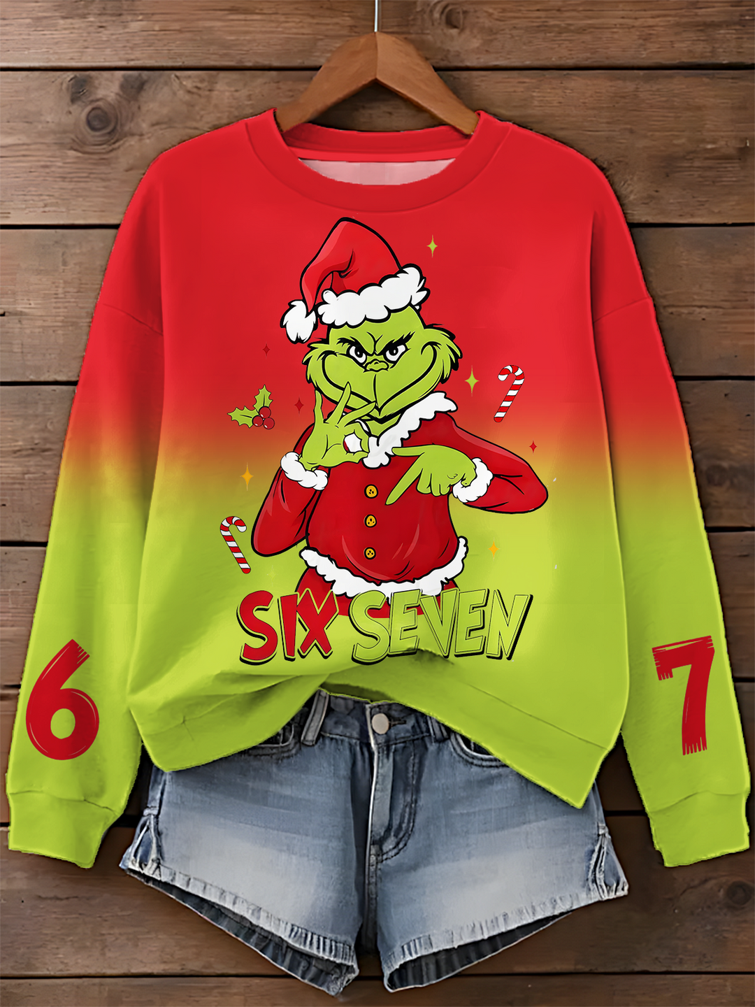 Funny 6 7 Christmas Printed Long Sleeve Casual Top