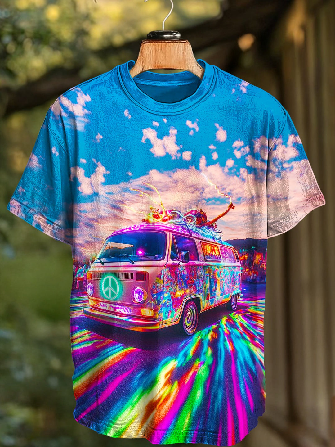 Colorful Hippie Peace Van Crew Neck T-shirt
