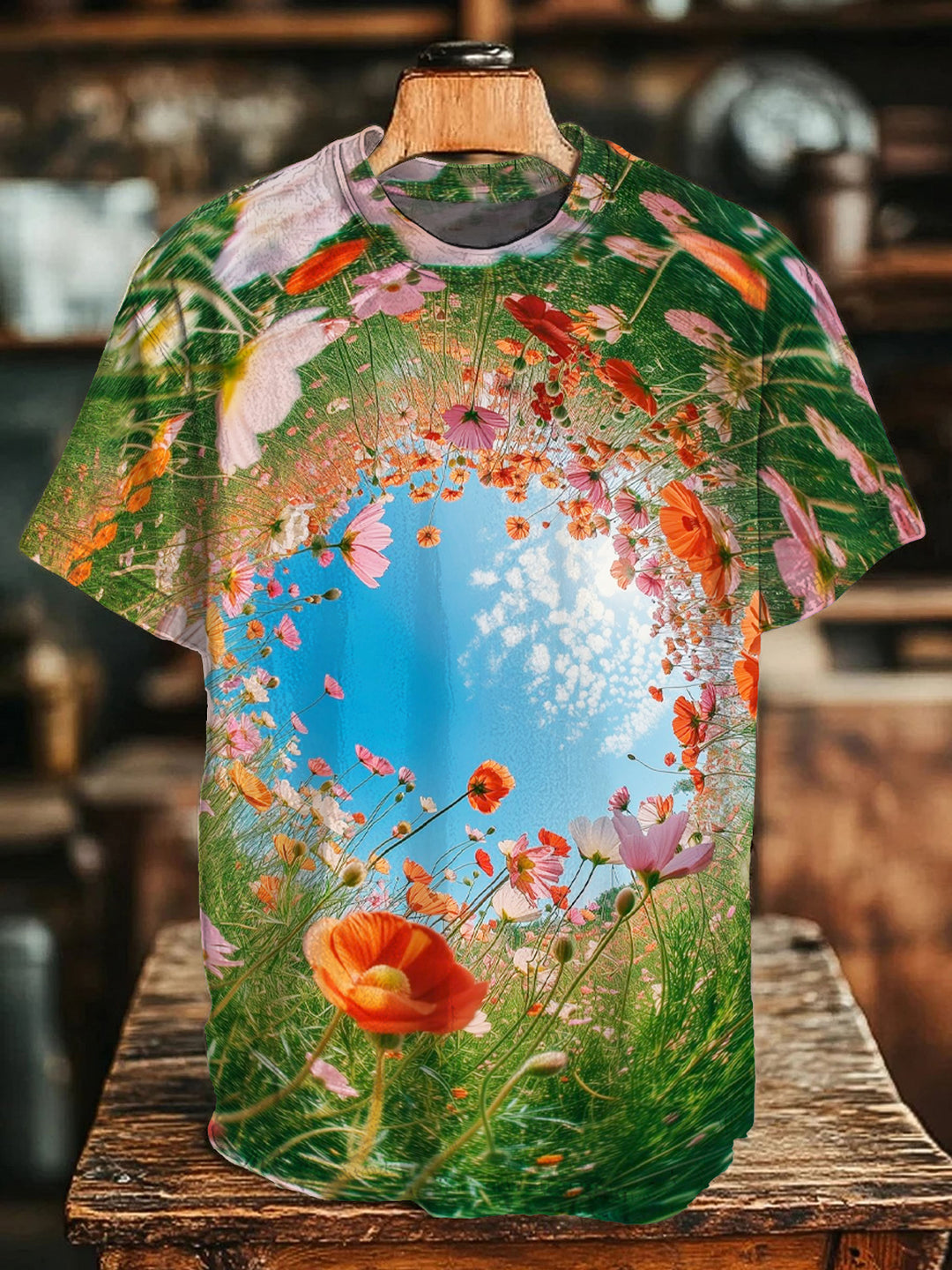 Hippie Floral Art Print Crew Neck T-shirt