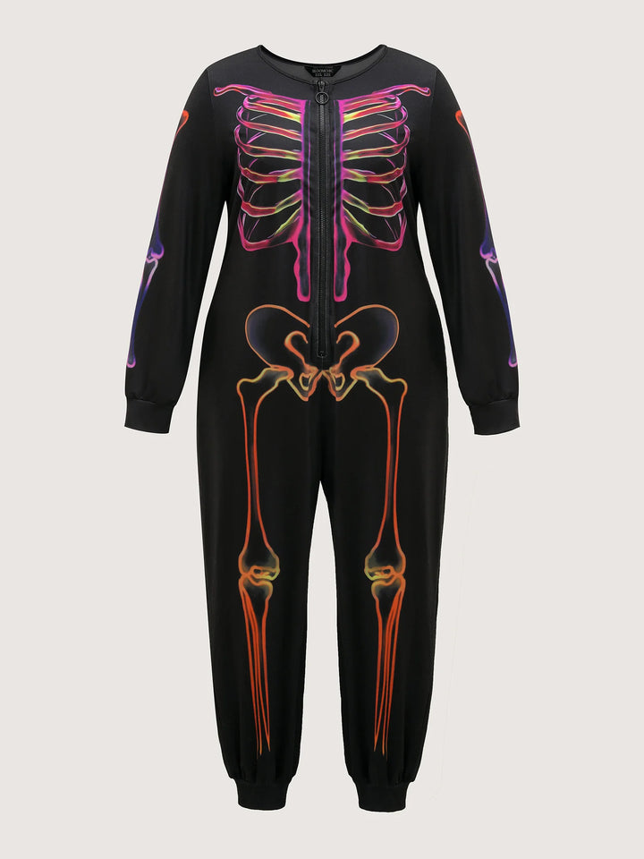 Colorful Skeleton Print Zipper Lounge Jumpsuit
