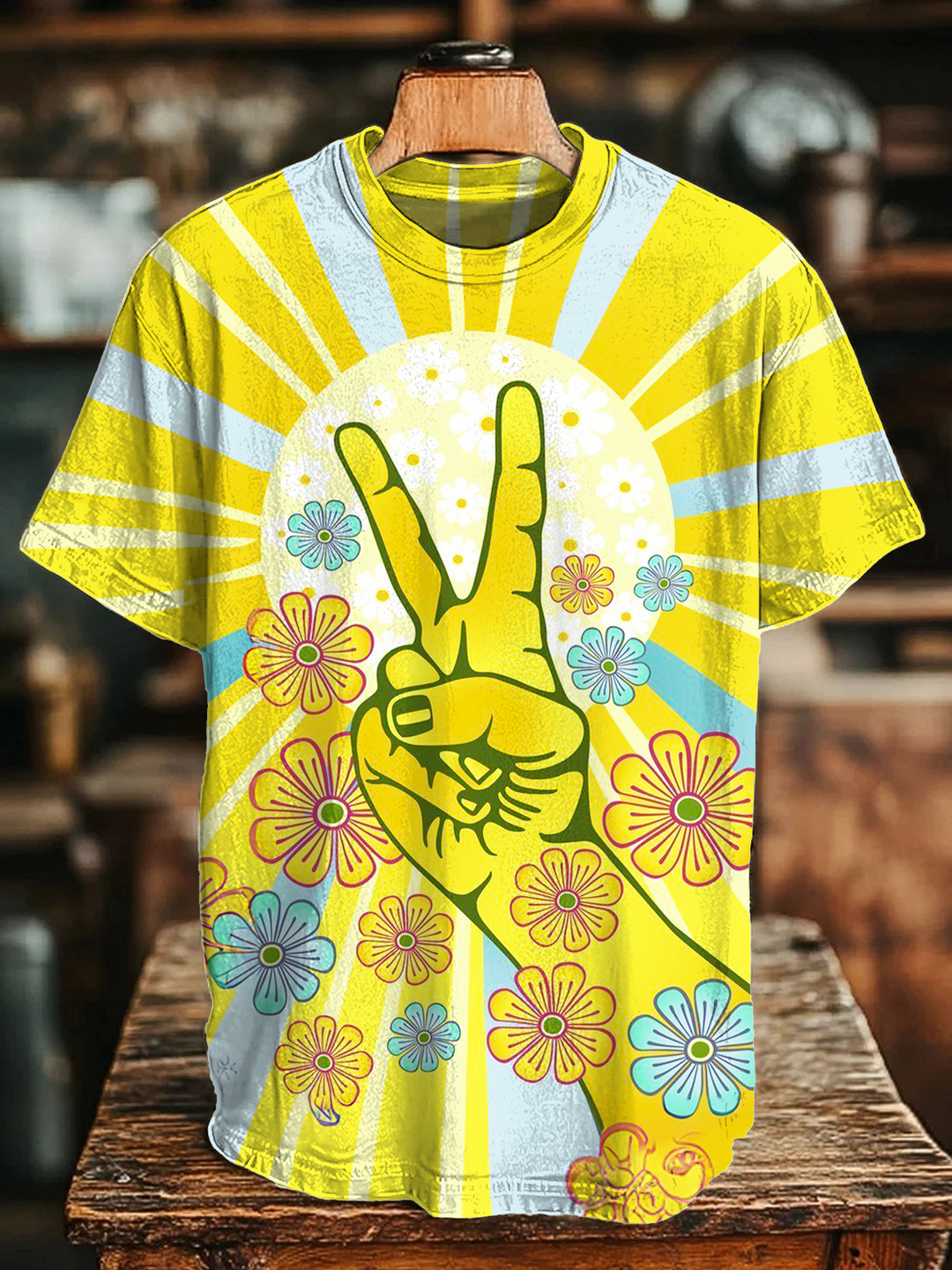 Floral Peace Sign Crew Neck T-shirt