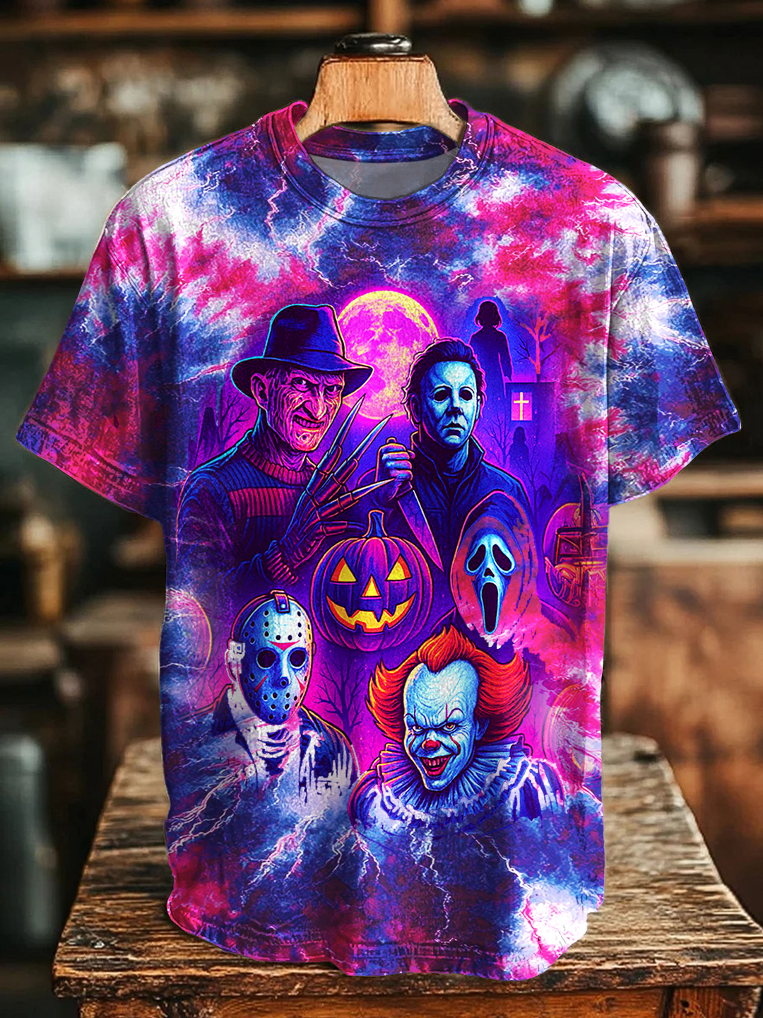 Halloween Horror Characters Print Crew Neck T-shirt
