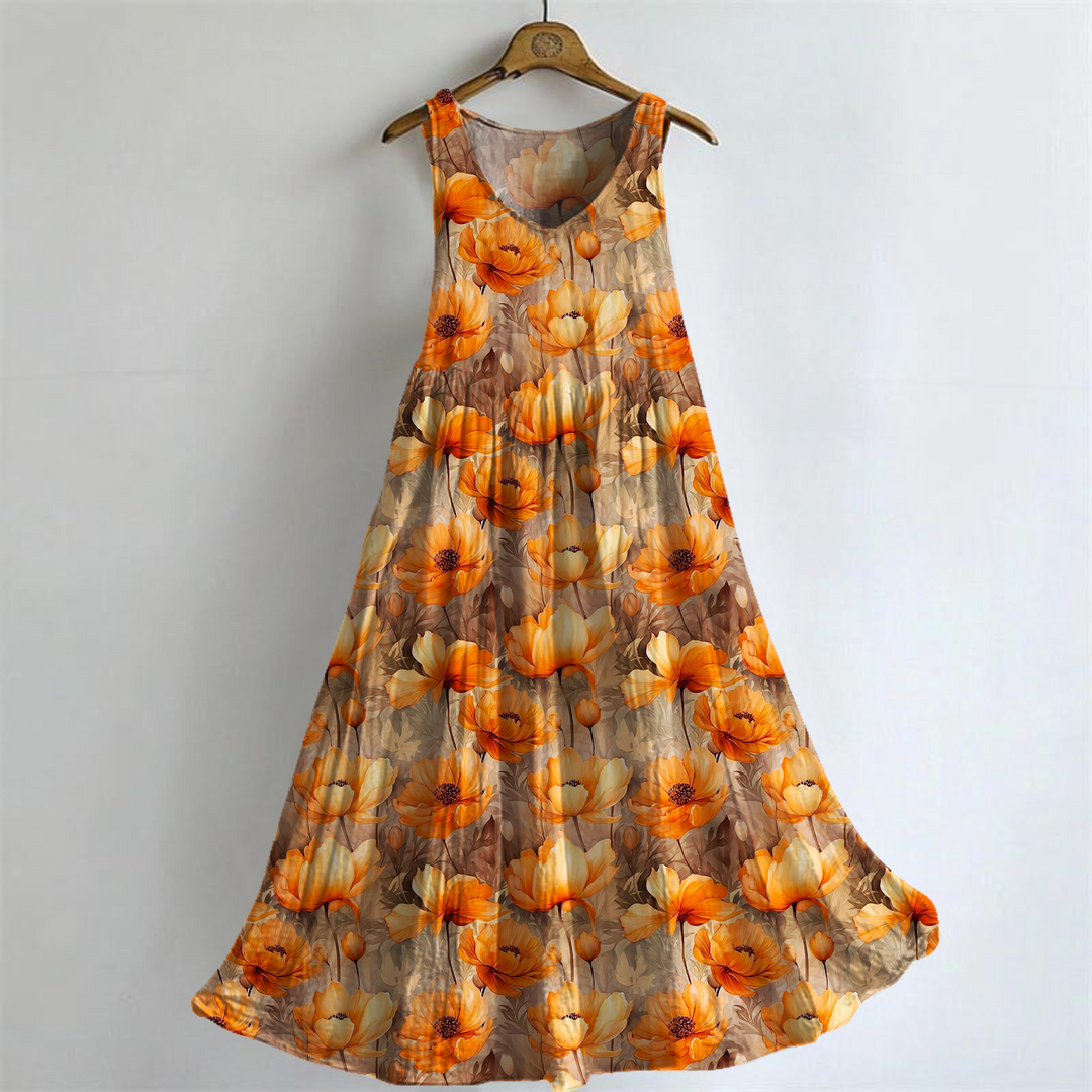 Women's Vintage Bohemian Floral Art Print Sleeveless Dresses