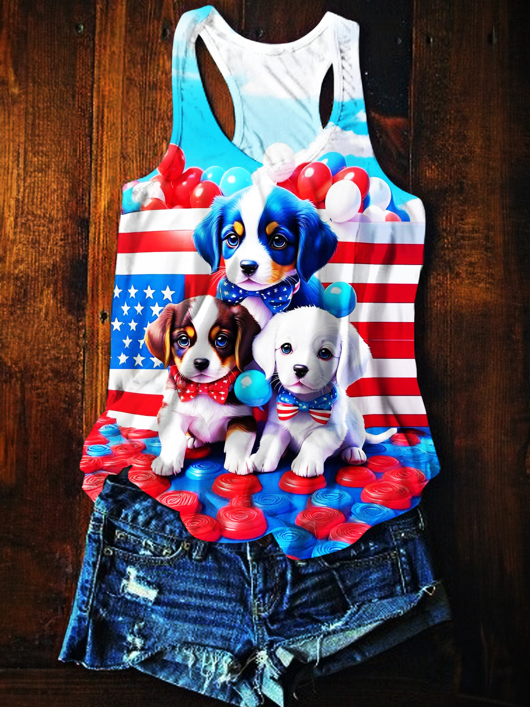 Independence Day Dogs Printed Casual Tank Top