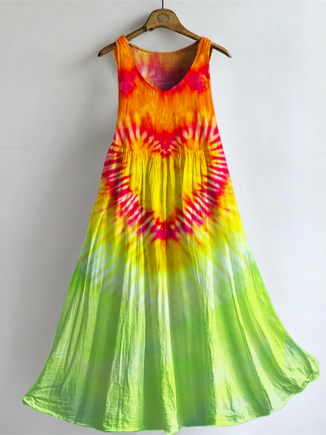 Women's Vintage Heart Tie Dye Hippie Art Print Sleeveless Dresses