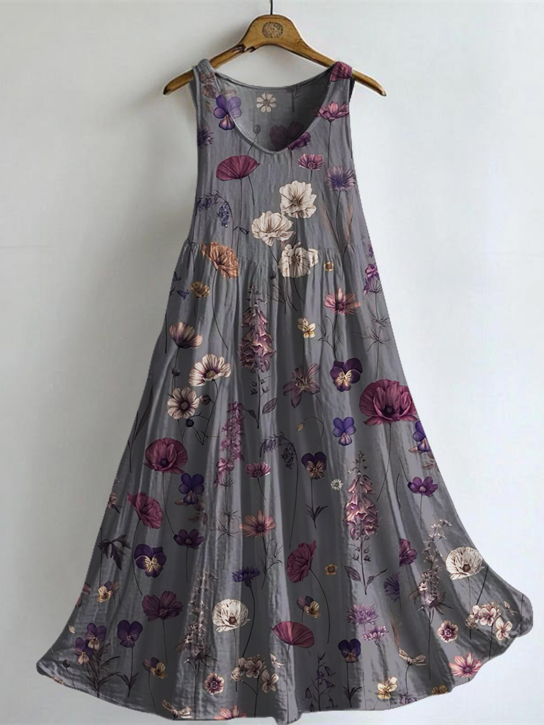 Women's Retro Bohemian Wildflowers Art Print Sleeveless Dresses