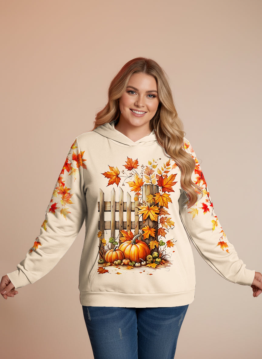 Fall Pumpkin Print Solid Hoodie