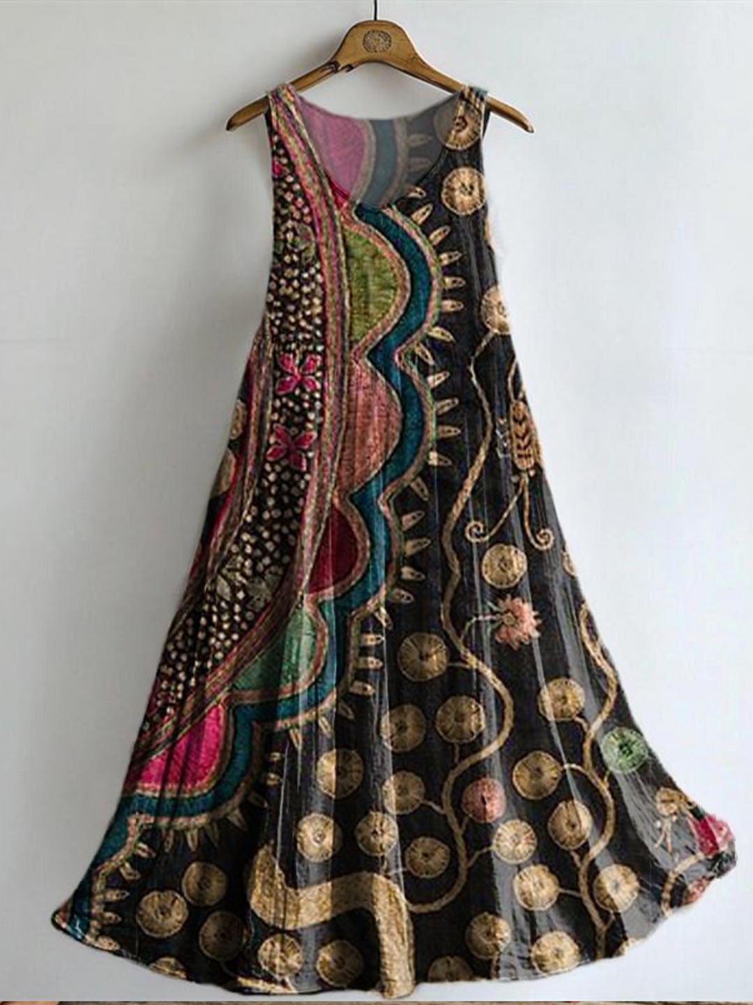 Women's Vintage Ethnic Floral Pattern Art Print Sleeveless Dresses