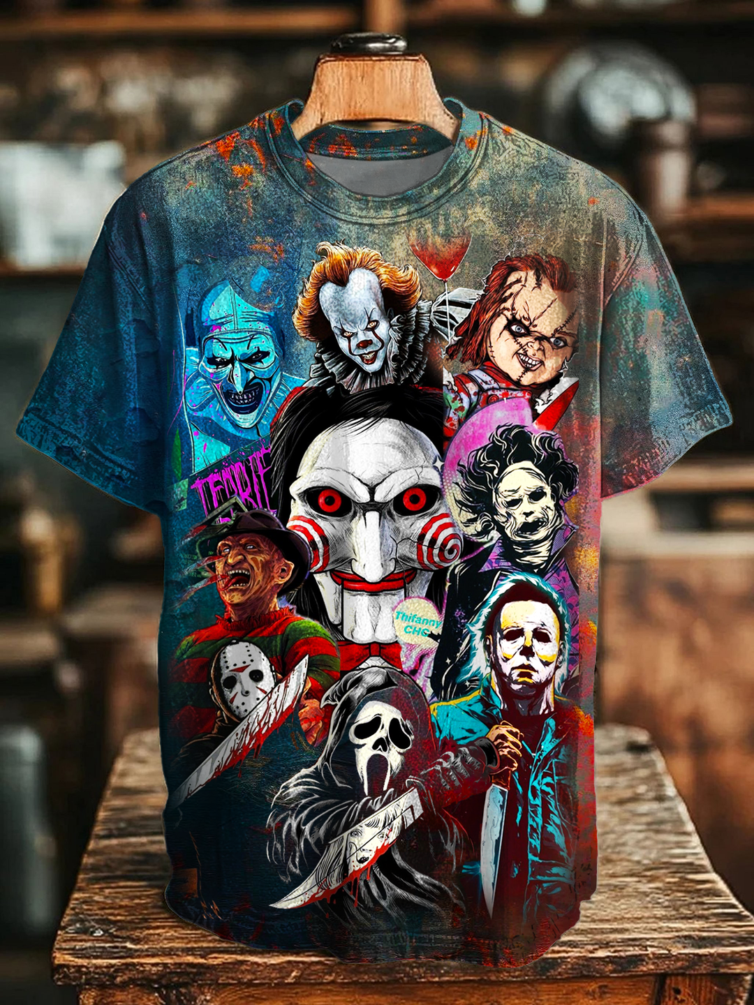 Halloween Horror Movie Print Crew Neck T-shirt