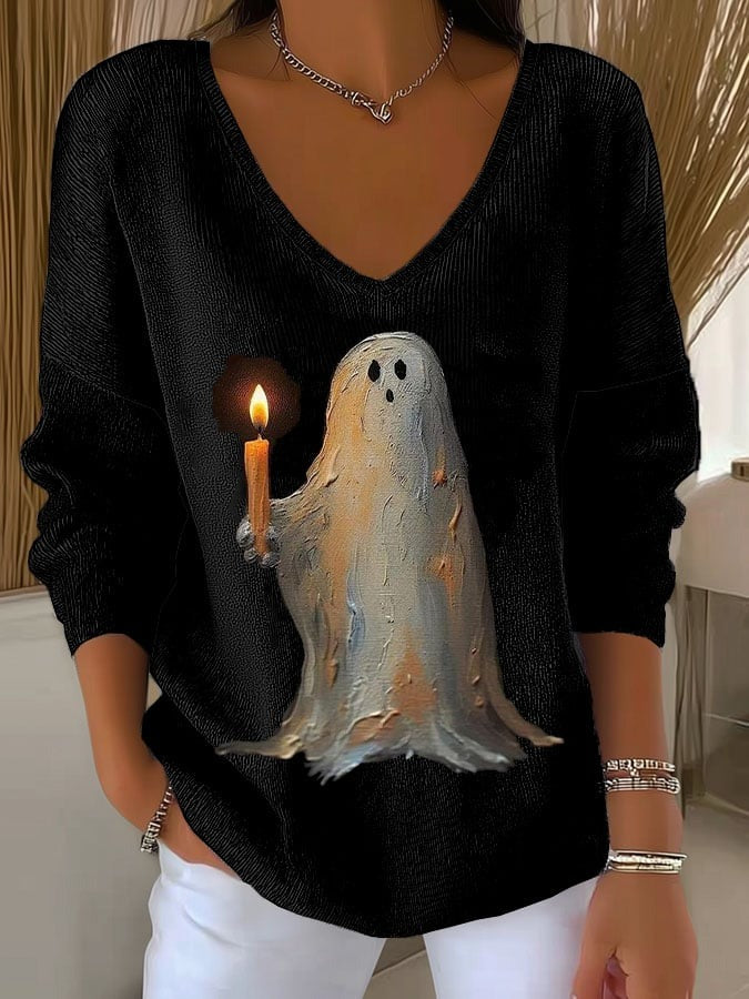 Women's Halloween Ghost Casual Pullover Sweater