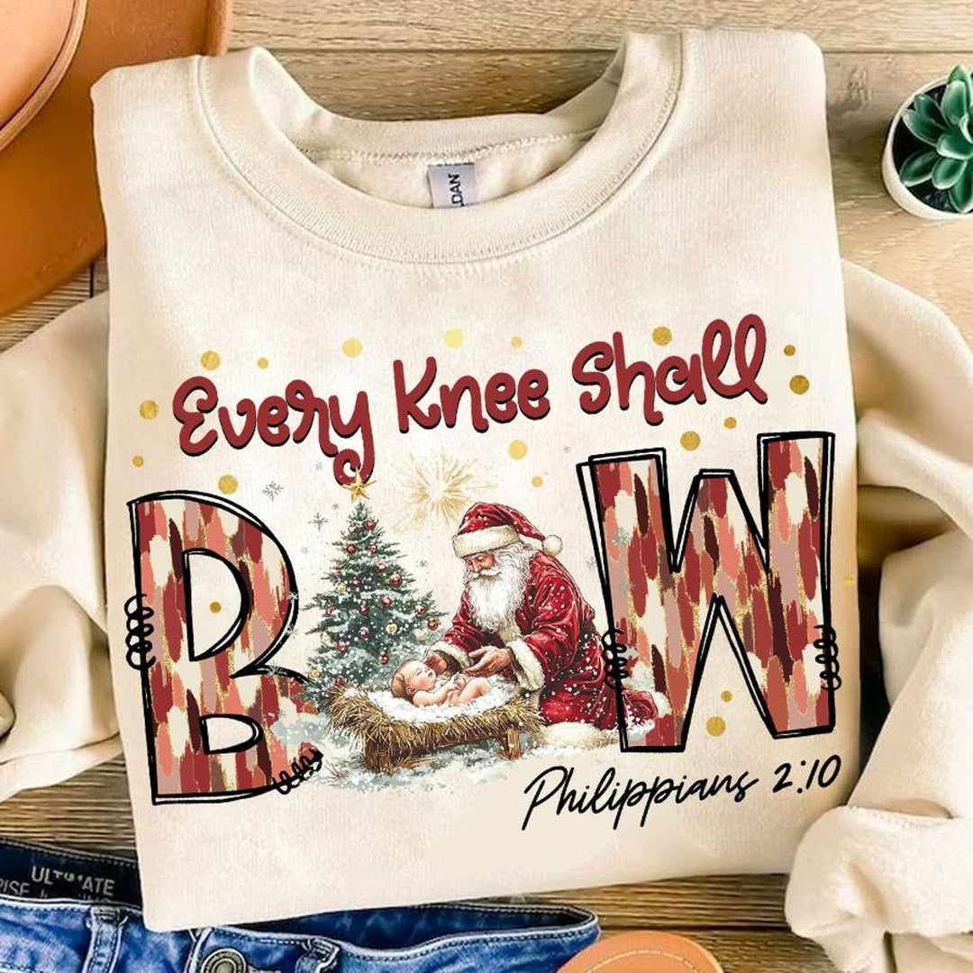 Every Knee Shall Bow Printed Long Sleeve Casual Top