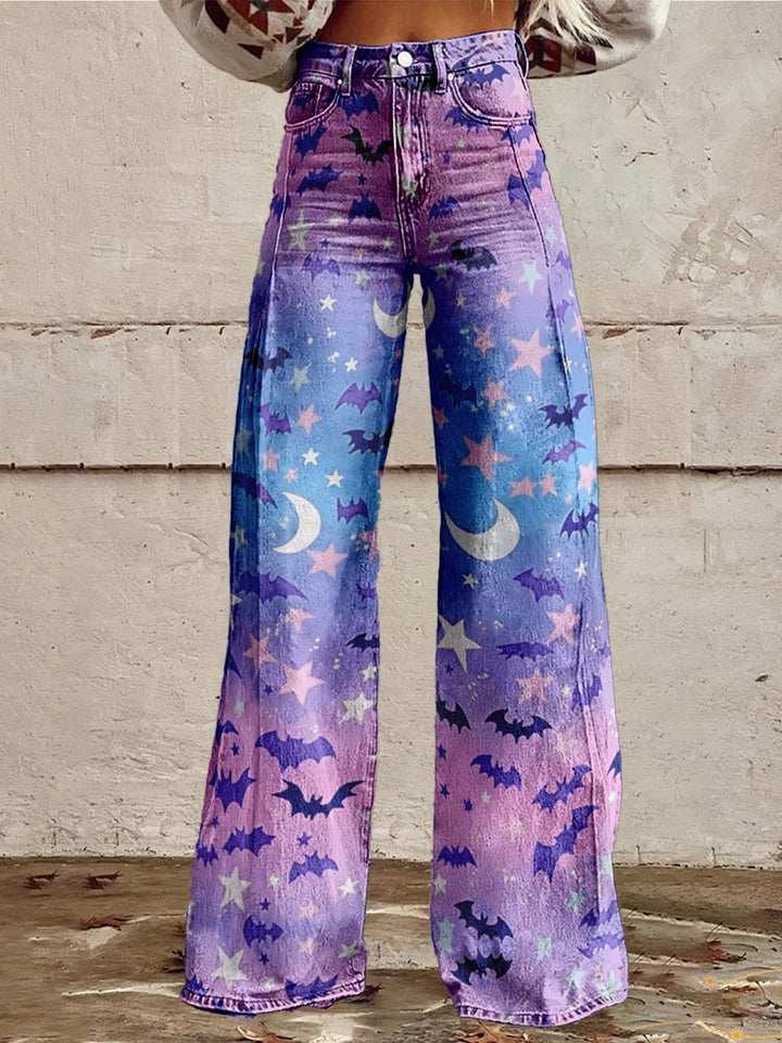 Women's  Hallloween Bats Cotton Flared Jeans Pants