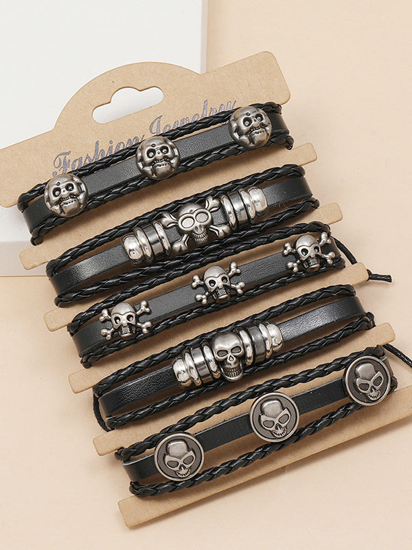 Handmade Beaded Skull Leather Bracelet