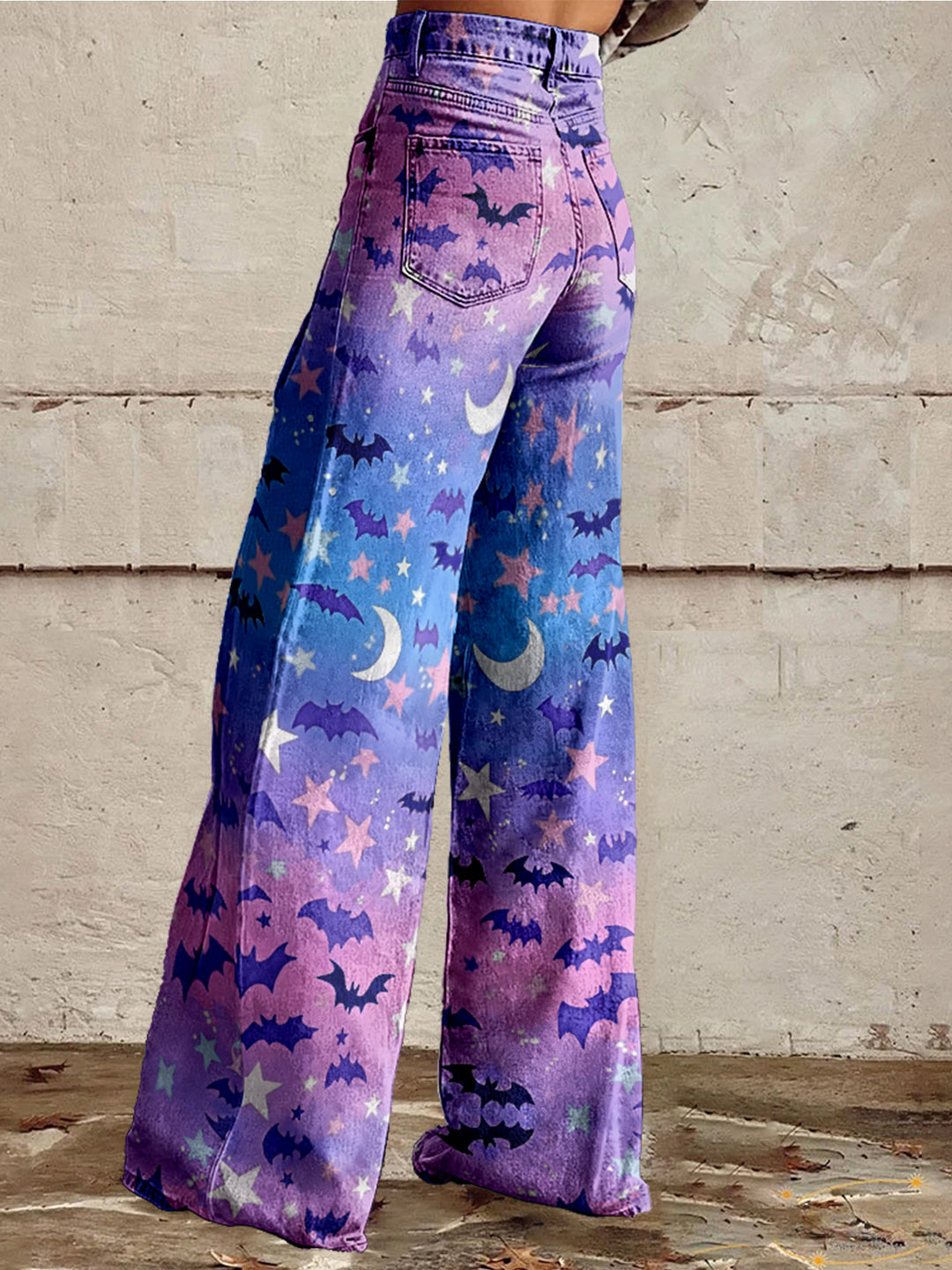 Women's  Hallloween Bats Cotton Flared Jeans Pants