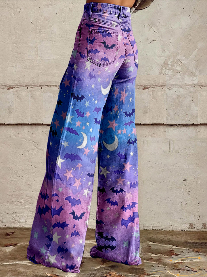 Women's  Hallloween Bats Cotton Flared Jeans Pants