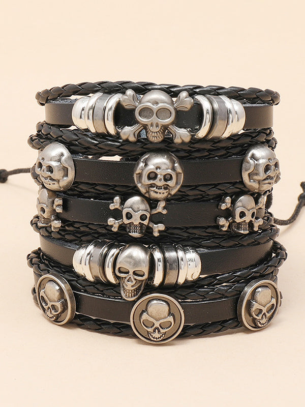 Handmade Beaded Skull Leather Bracelet