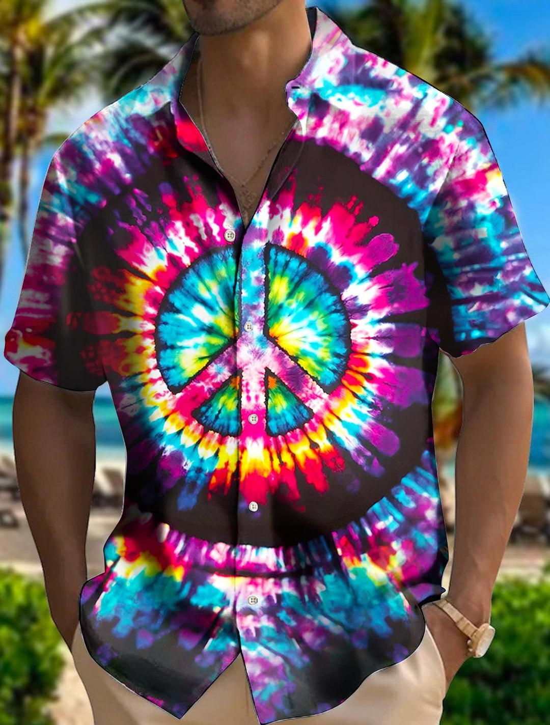 Men's Hippie Tie-Dye Print Short Sleeve Shirts