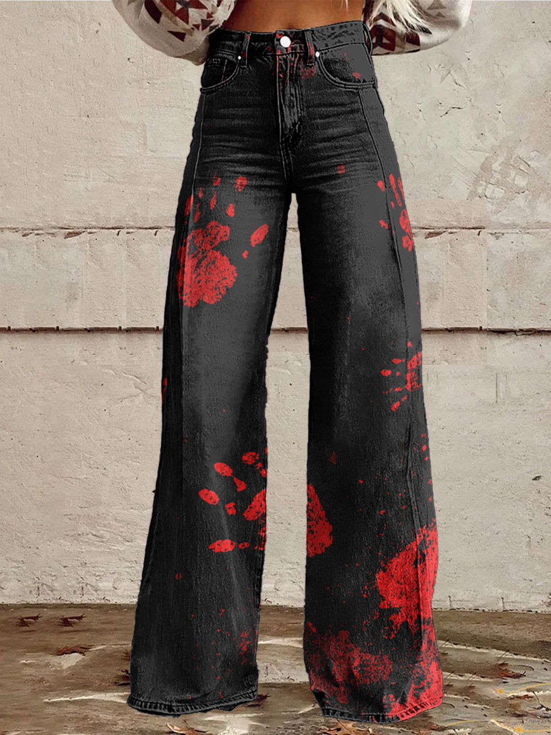 Women's  Hallloween Spooky Cotton Flared Jeans Pants