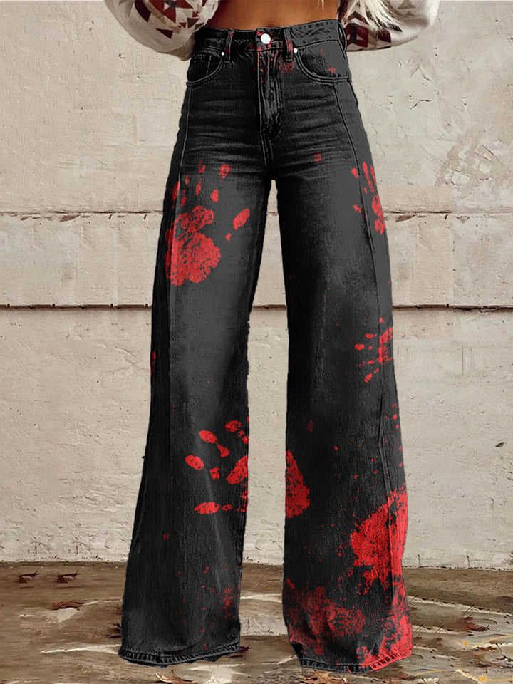 Women's  Hallloween Spooky Cotton Flared Jeans Pants