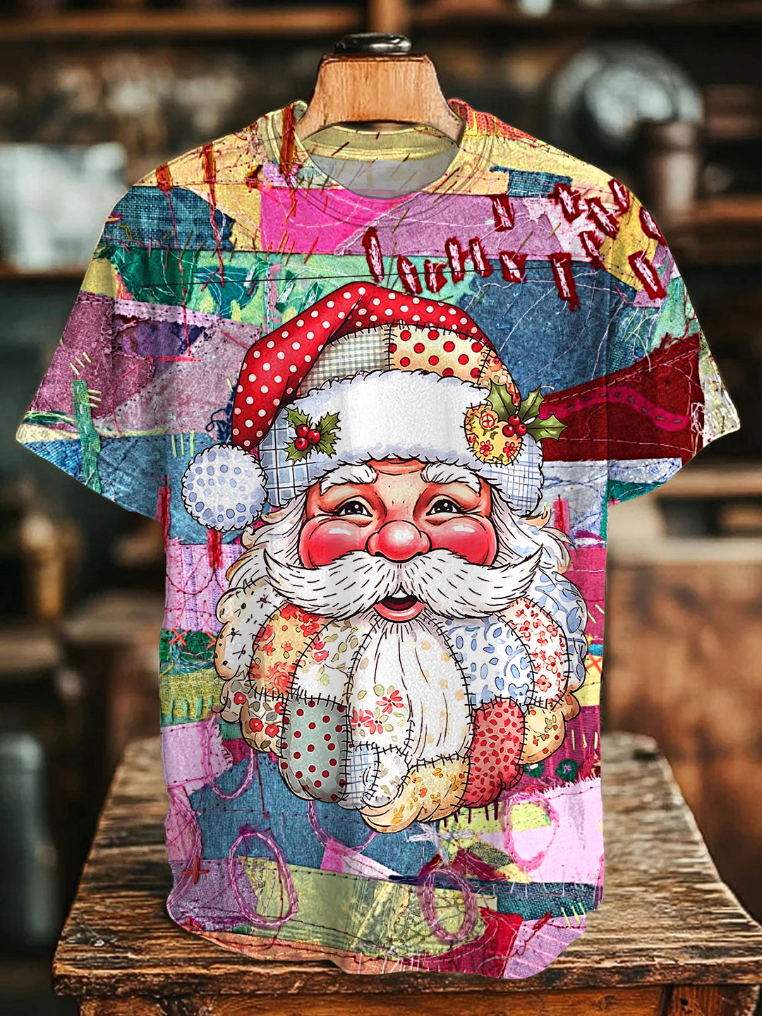 Christmas Santa Patchwork Crew Neck T-shirt