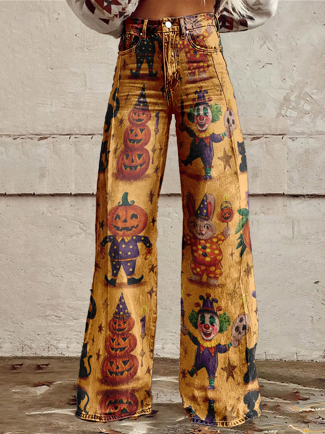 Women's  Hallloween Pumpkin Cotton Flared Jeans Pants