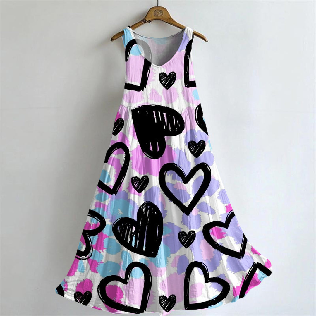 Women's Peace Love Art Print Sleeveless Dresses