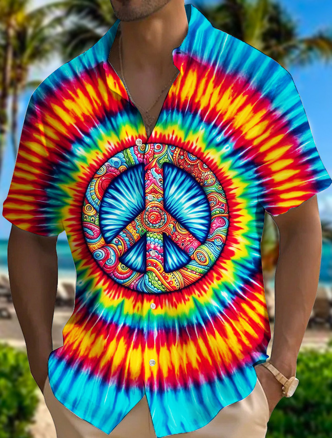 Vintage Tie Dye Hippie Peace Art Men's Short Sleeve Shirts