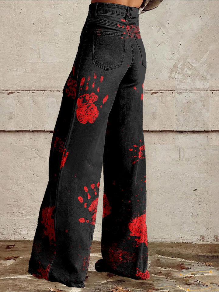 Women's  Hallloween Spooky Cotton Flared Jeans Pants