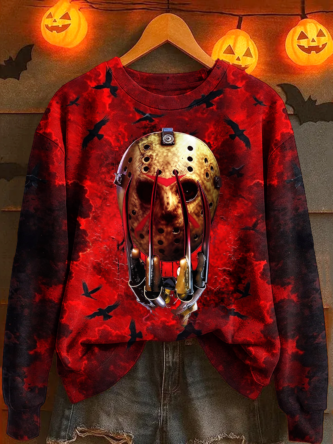 Halloween Horror Movie Printed Long Sleeve Casual Top