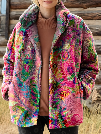 Women's Colorful Flowers Pattern Casual Cardigan Jacket