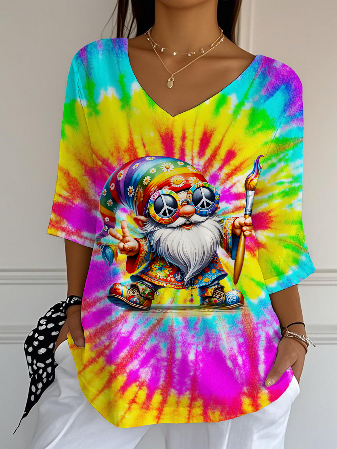 Women's Hippie Gnome Printed Top