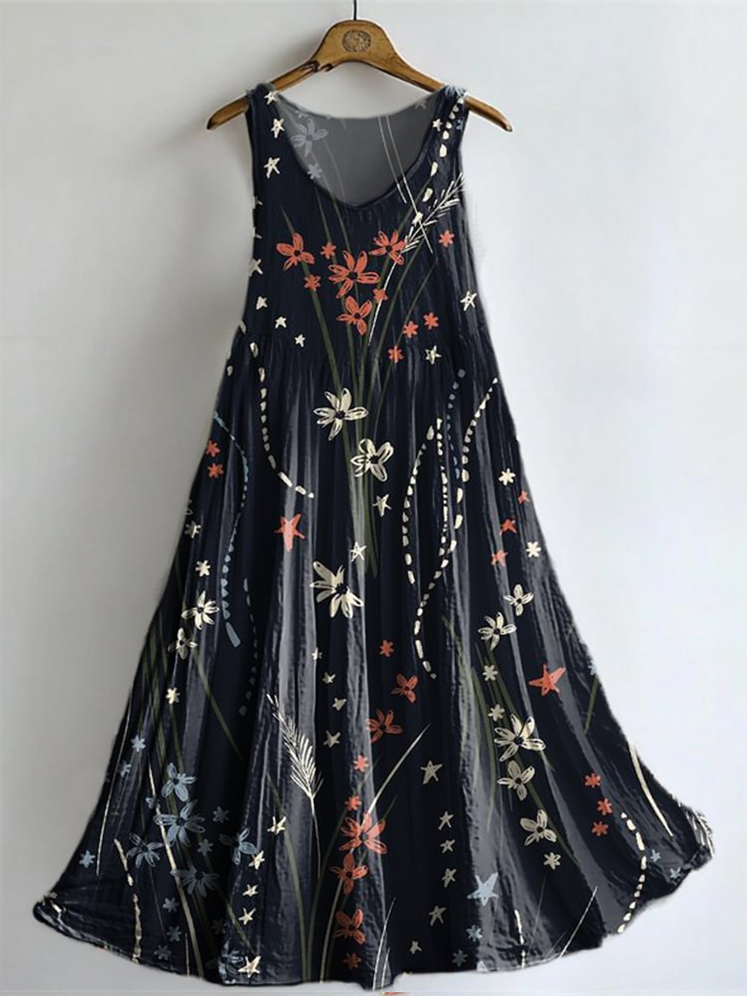 Women's Simple Floral Art Print Sleeveless Dresses