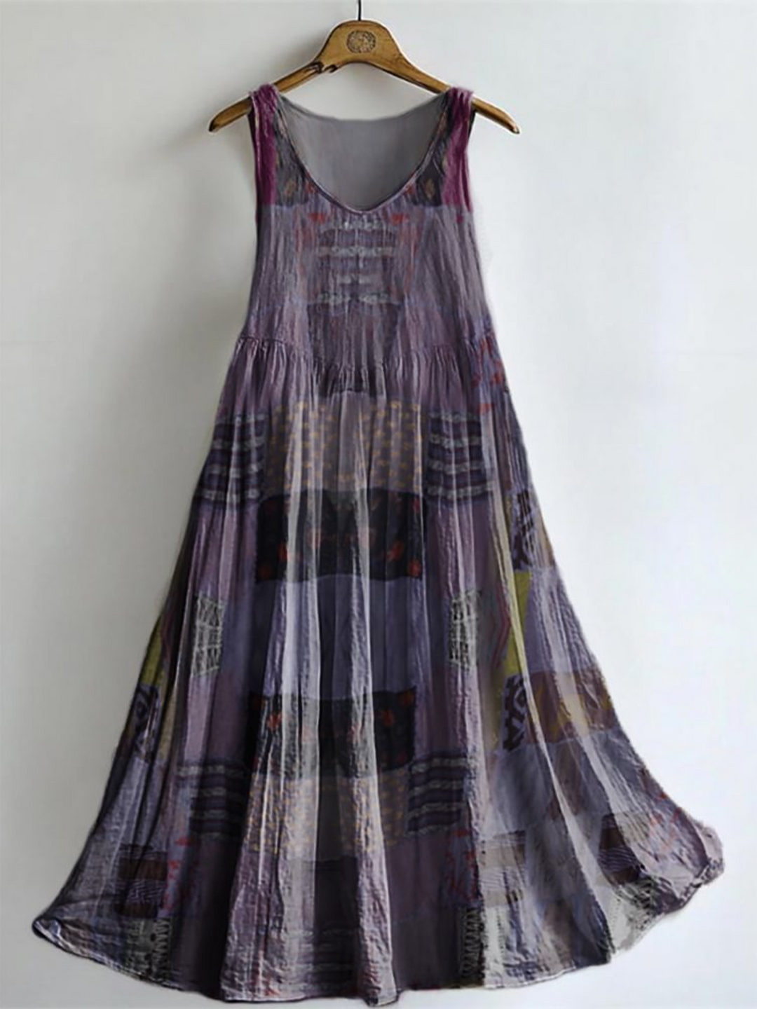Women's Hippie Patchwork Art Print Sleeveless Dresses