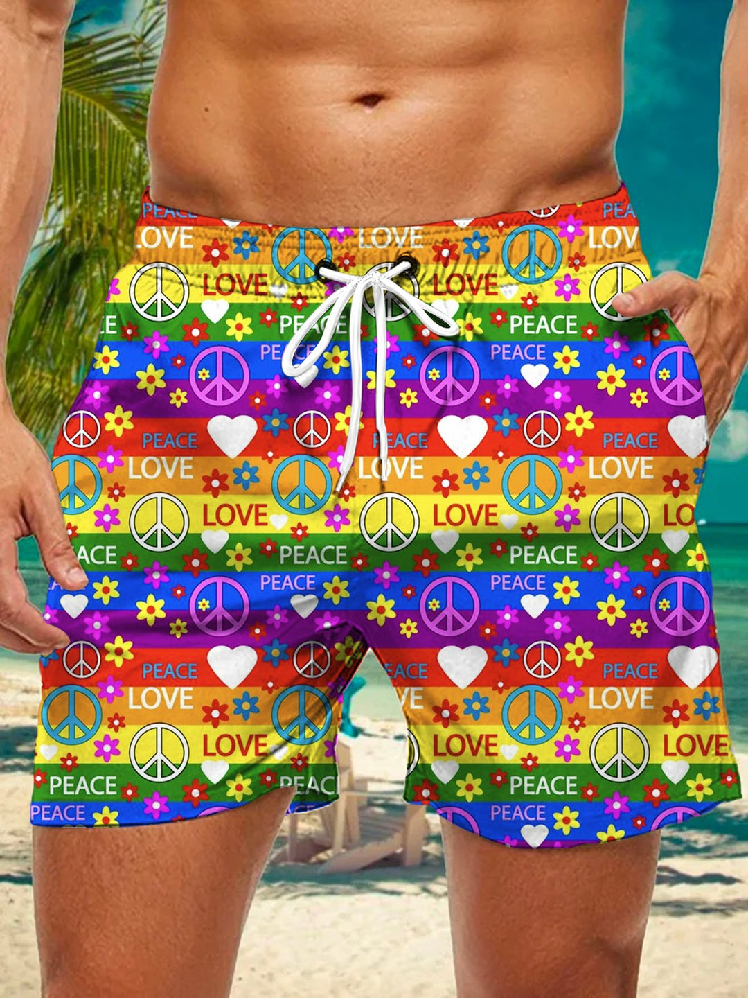 Colorful Classic Hippie Peace Art Men's Print Pocket Shorts