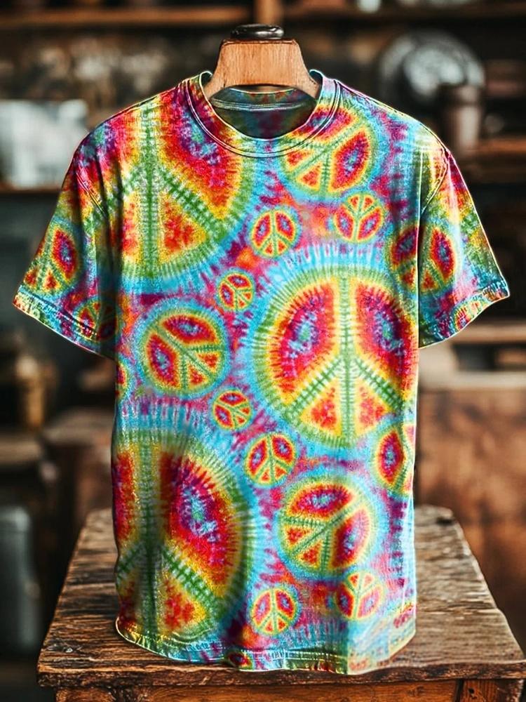 Hippie Tie Dye Art Print Casual Loose Short Sleeve T-Shirt