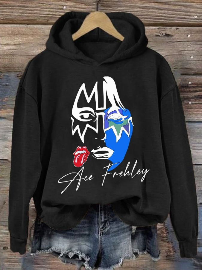 Retro Rock Legend Memorial Long Sleeve Printed Hoodie