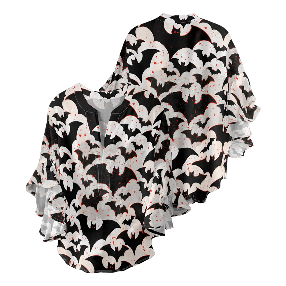 Vintage Halloween Bats V-Neck Lace Shirt