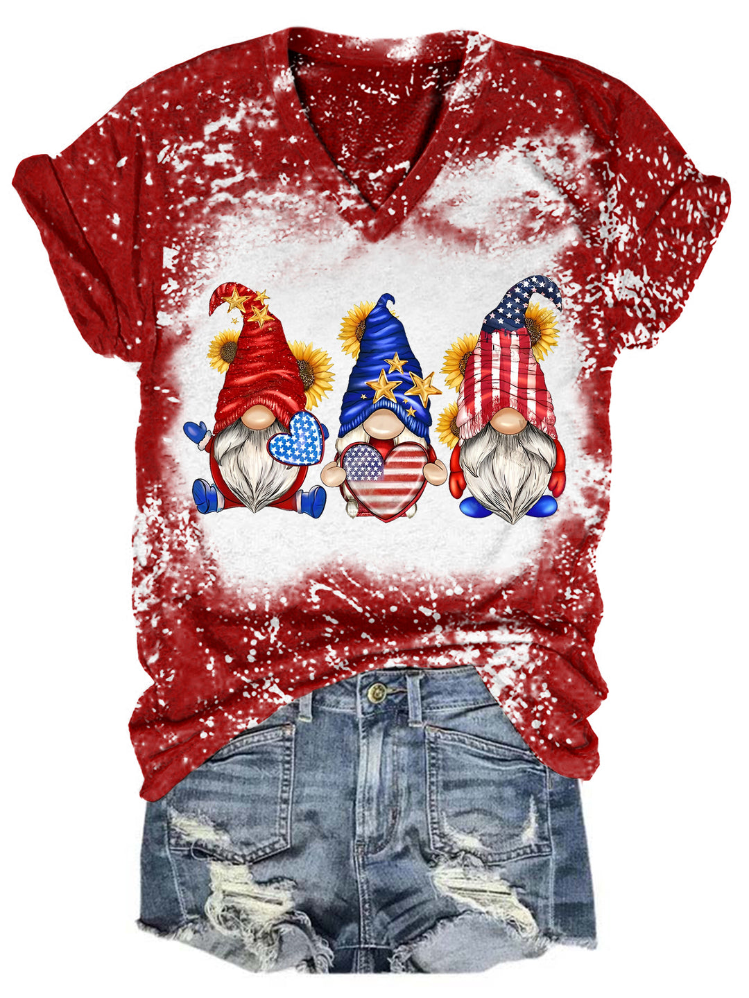 Star Stripe Gnomes USA Flag V Neck T-shirt