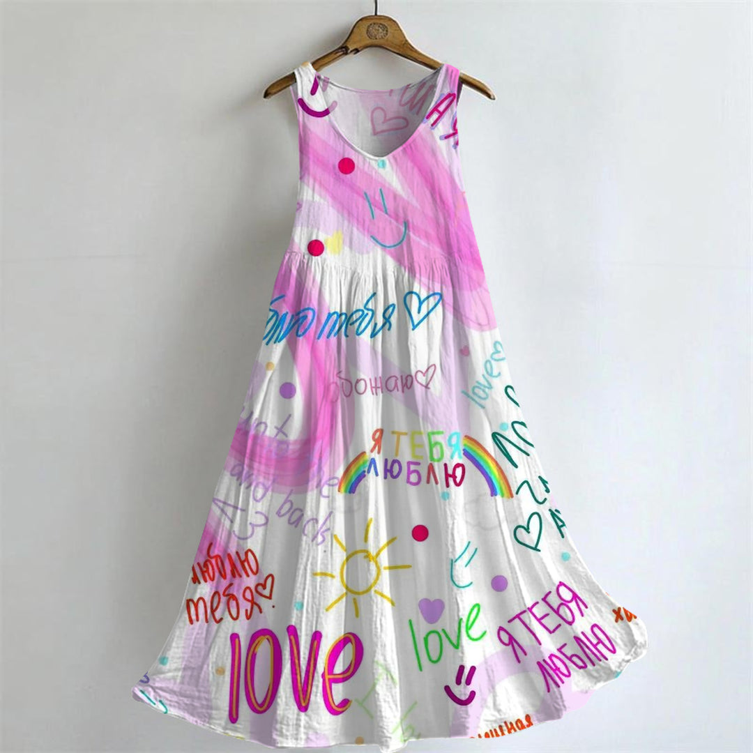 Women's Peace Love Art Print Sleeveless Dresses
