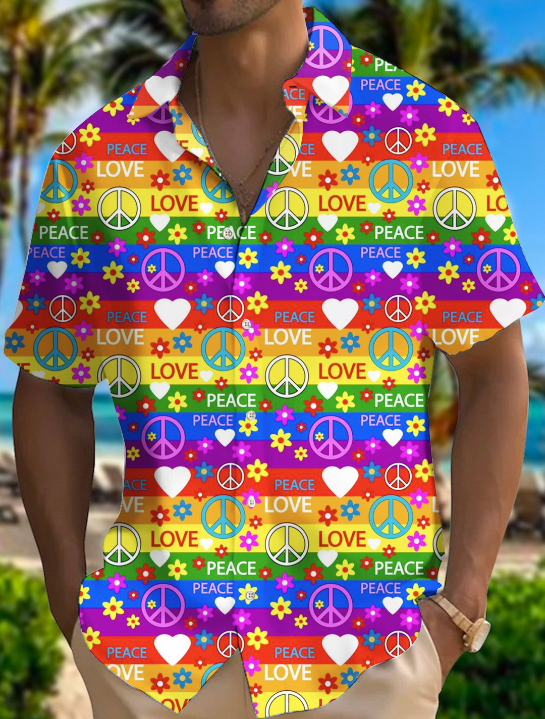 Men's Colorful Classic Hippie Peace Art Short Sleeve Shirts