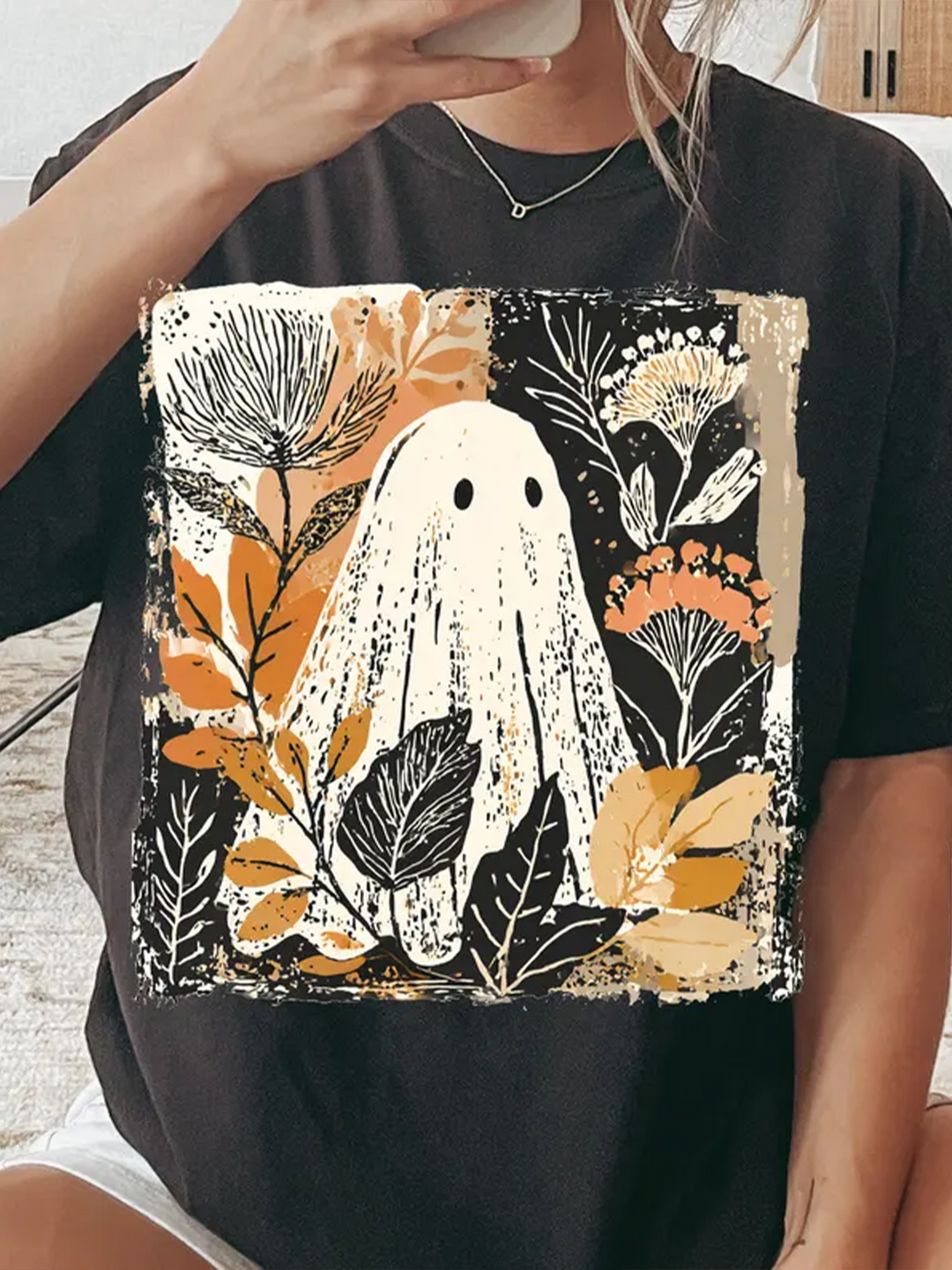 Boo Ghost Halloween Print Retro T-shirt