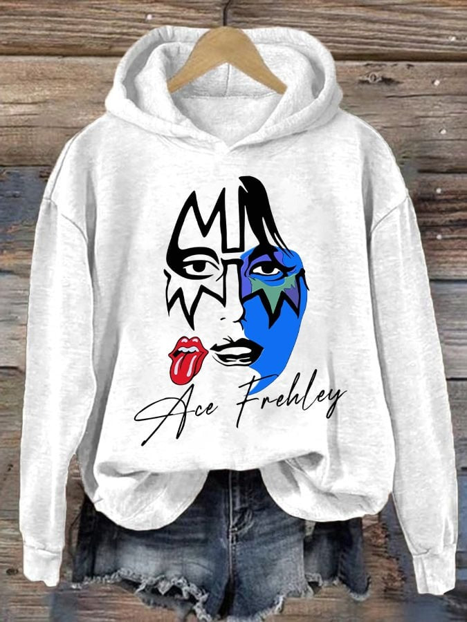 Retro Rock Legend Memorial Long Sleeve Printed Hoodie