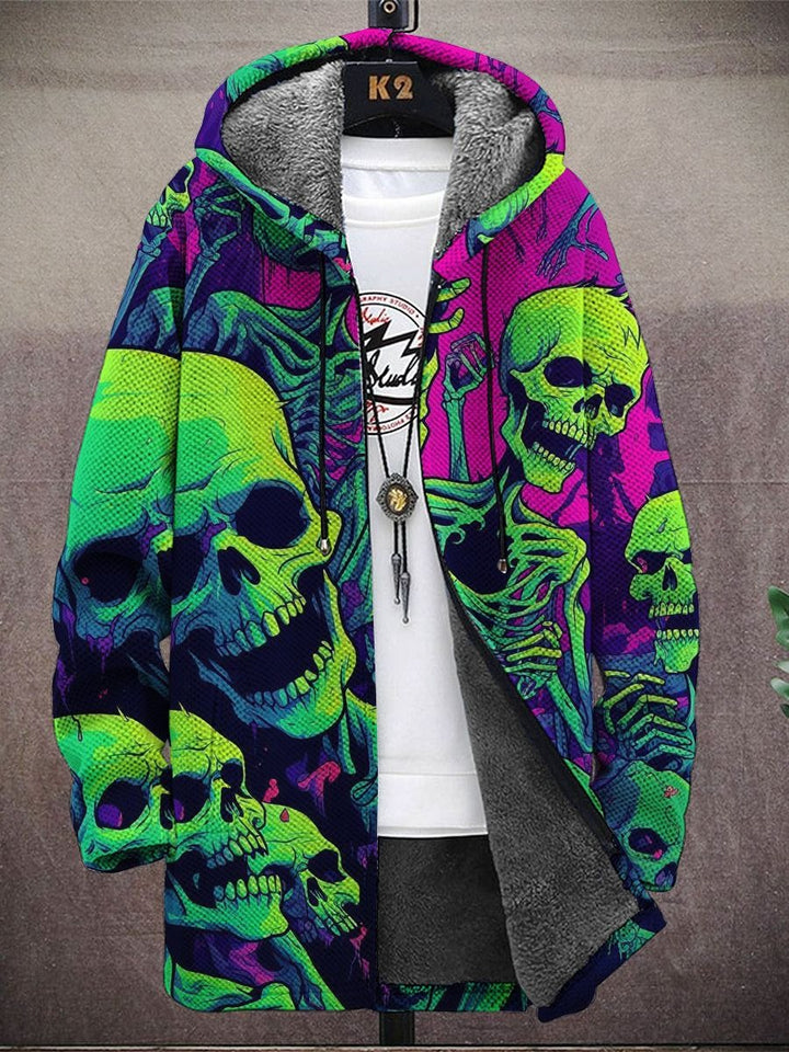 Unisex Halloween Skull Art Print Fleece Cardigan Jacket
