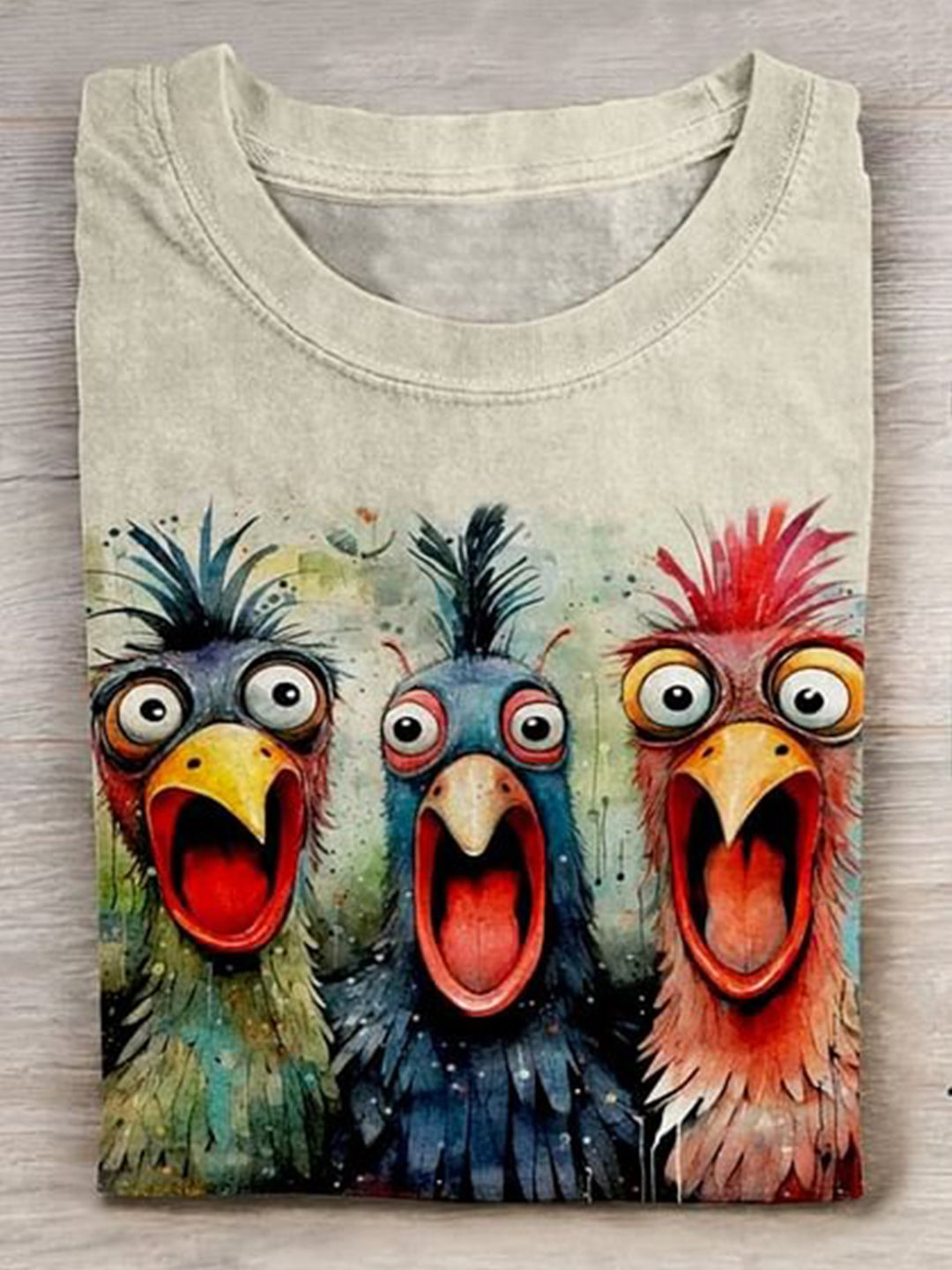 Screaming Chicken Art Print Casaul Short Sleeve T-shirt