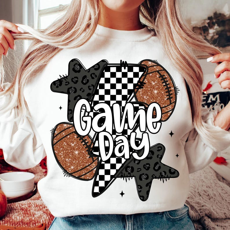 Game Day Football Print Long Sleeve Casual Top