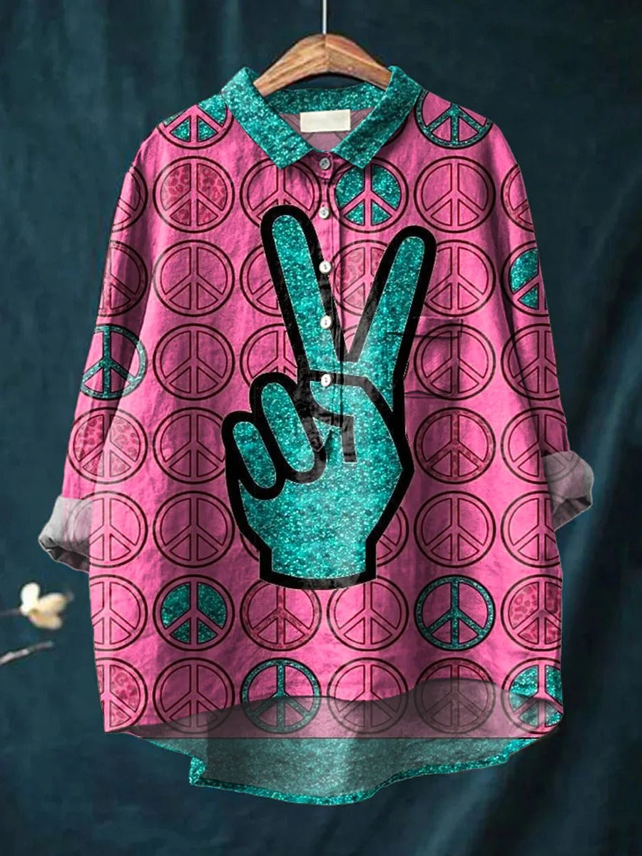 Vintage Peace And Love Art Print Casual Shirt
